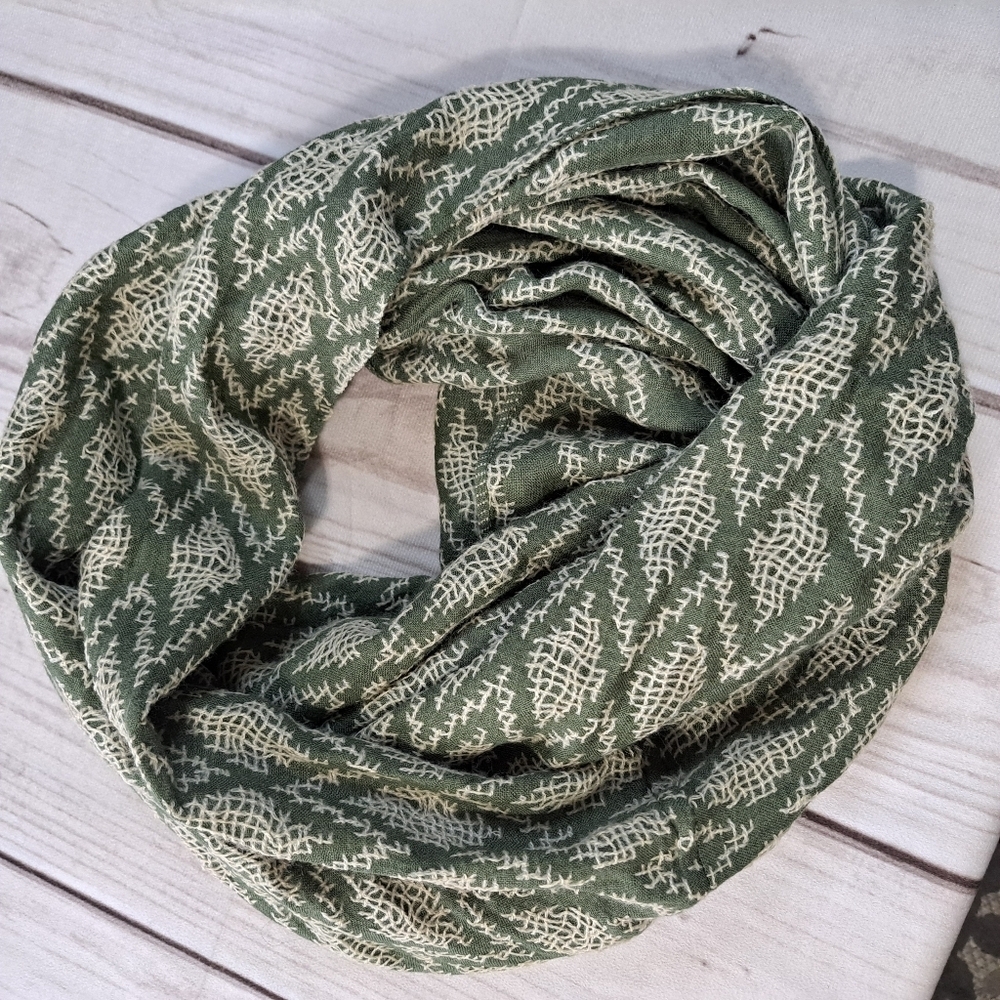 3 FOR 12 SALE Green and Beige Infinity Scarf